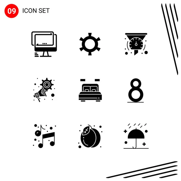 Universal Solid Glyphs Set Web Mobile Applications Home Megaphone Filter — Stock Vector