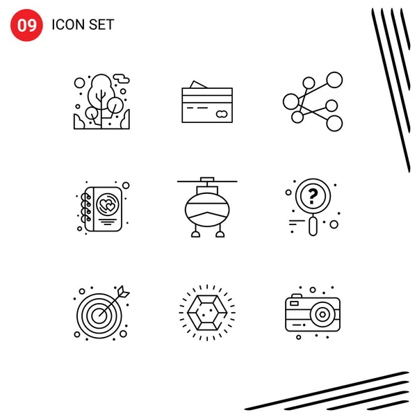 Stock Vector Icon Pack Mit Zeilenzeichen Und Symbolen Für Schreiben — Stockvektor