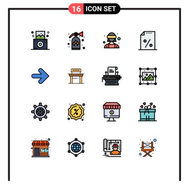 16 Düz Renk Dizisi Modern Kümesi Sağ, ileri, sanal gerçeklik, ok, Ödeme Yapılabilir Yaratıcı Vektör Tasarım Elemanları gibi çizgiler ve semboller