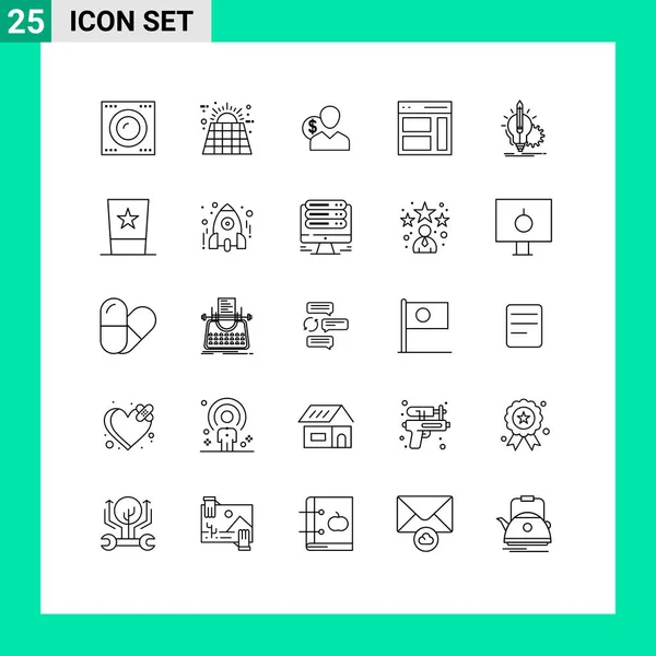 Pacote Linha Vetores Editável Linhas Simples Interface Pessoa Energia Dinheiro — Vetor de Stock