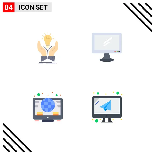 Flat Icon Pack Universal Symbols Idea Share Monitor Global Editable — Stock Vector