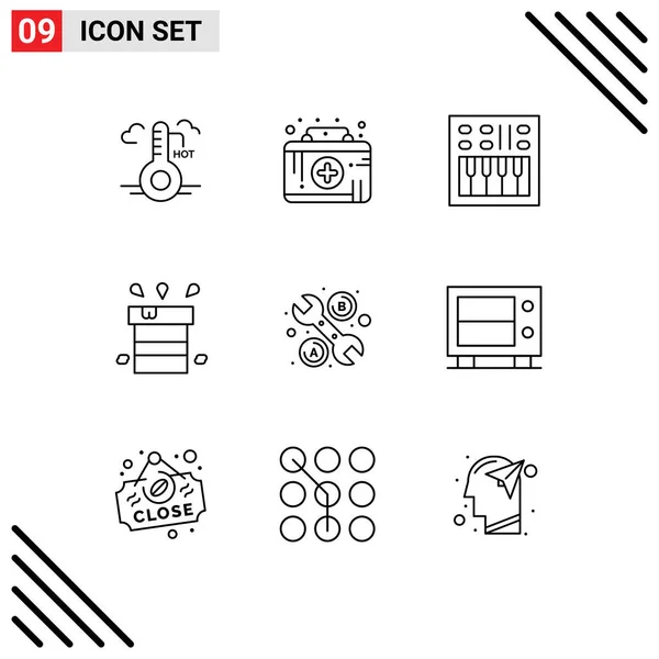 Stock Vector Icon Pack Mit Zeilenzeichen Und Symbolen Für Wasser — Stockvektor