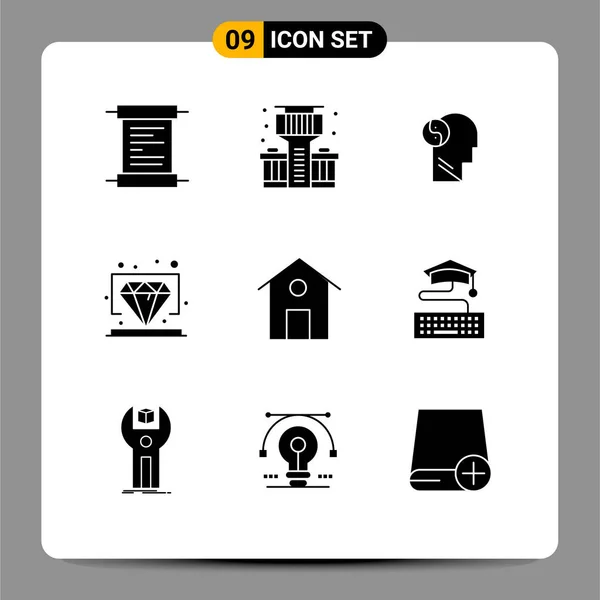 Set Modern Icons Symbols Signs Key House Head Home Value — Stock Vector