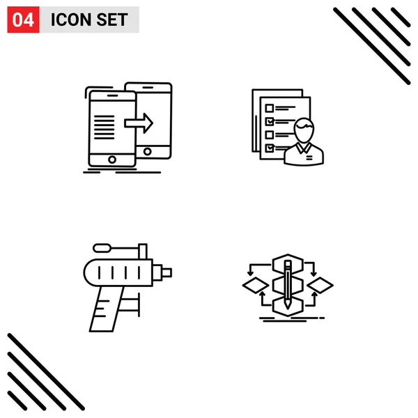 Mobile Interface Line Set Pictograms Data Job Synchronization Abilities Resume — Stock Vector