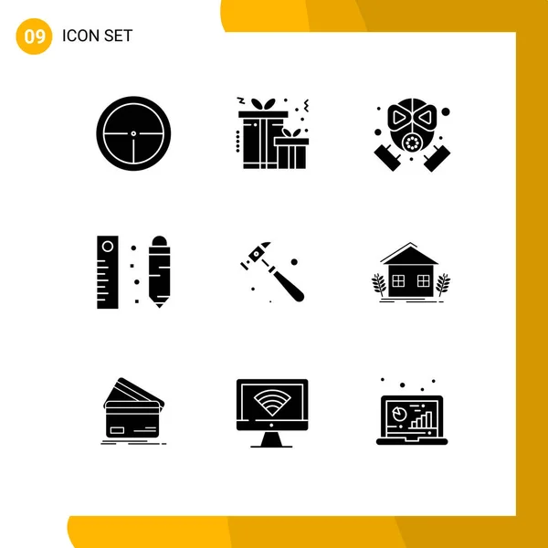 Universal Icon Symbols Group Modern Solid Glyphen Construction Lineal Feuer — Stockvektor