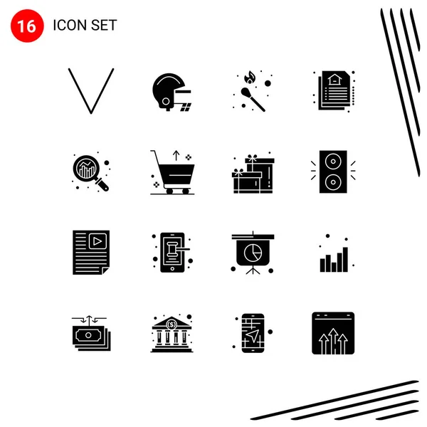 Modern Set Solid Glyphs Symbols Cart Search Match Growth Real — Stock Vector