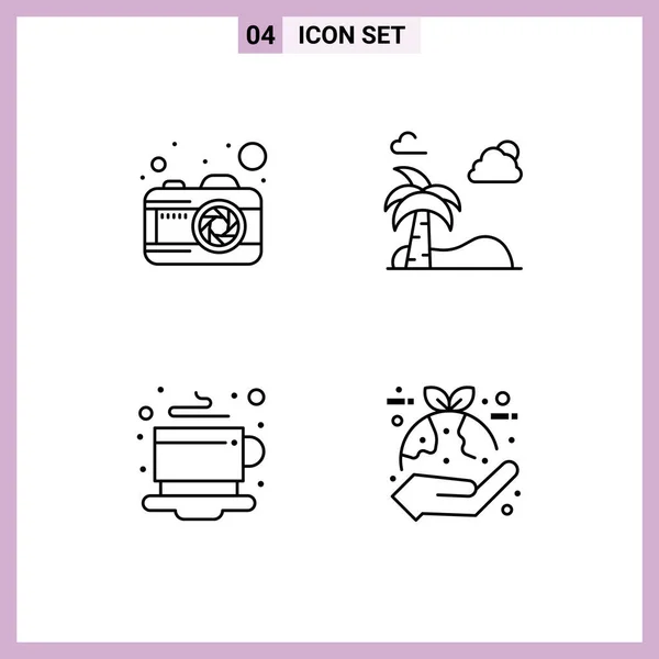 Set Vector Filledline Flat Colors Grid Camera Tea Beach Spring — Vector de stock