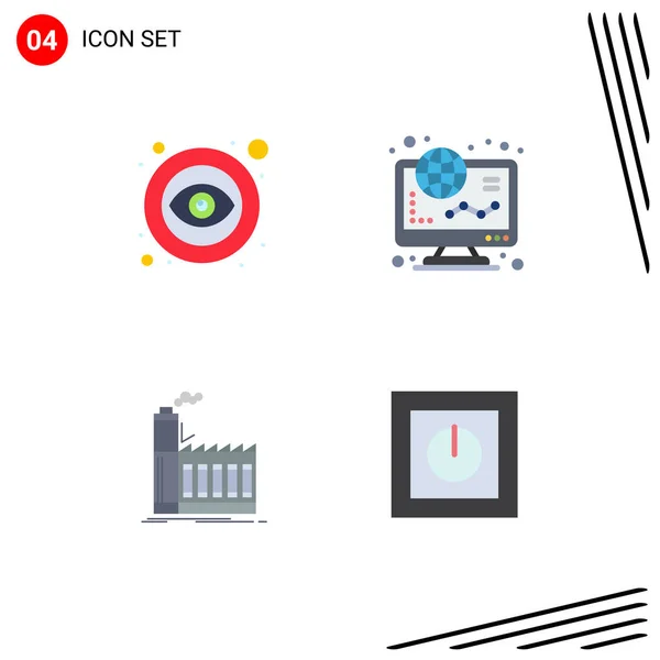 Set Commercial Flat Icons Pack Eye Factory Visible Graph Industry — Stock Vector