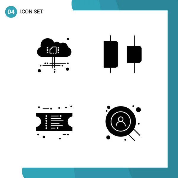 Moderno Conjunto Solid Glyphs Pictograph Nuvem Web Centro Comércio Eletrônico — Vetor de Stock