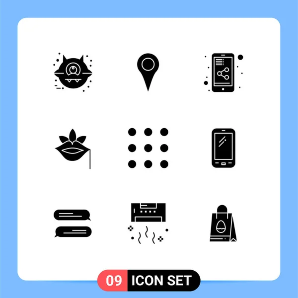 Universal Icon Symbols Group Modern Solid Glyphs Number Call Share — 스톡 벡터