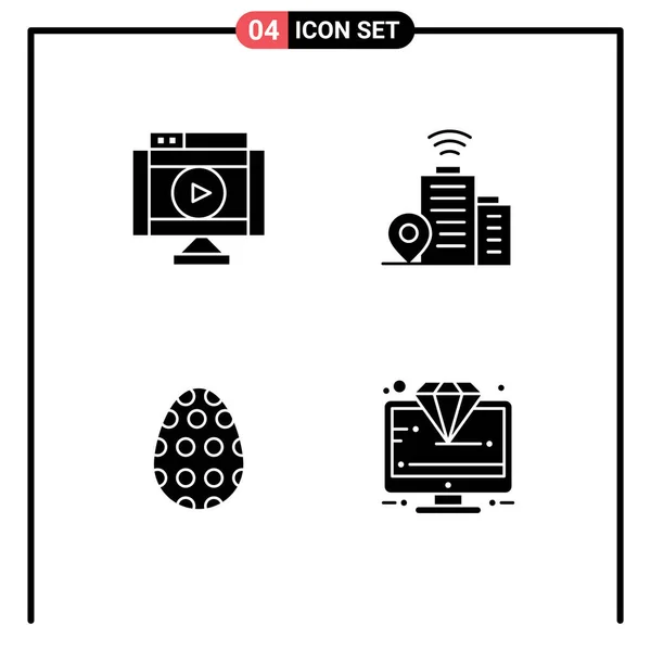 Mobile Interface Solid Glyph Set Pictograms Internet Easter Player Wifi - Stok Vektor