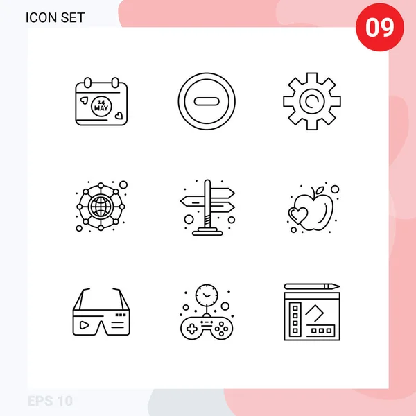 Set Modern Icons Sysymbols Signs Fruit Arrows Setting Navigation Network — Vector de stock