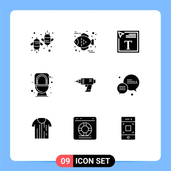 Set Vector Solid Glyphs Grid Power Színes Töltse Szöveget Flush — Stock Vector