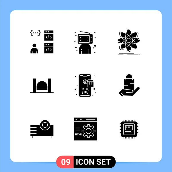 Set Commercial Solid Glyphs Pack Harbour Bridge Online Nuclear Chemical — Vector de stock