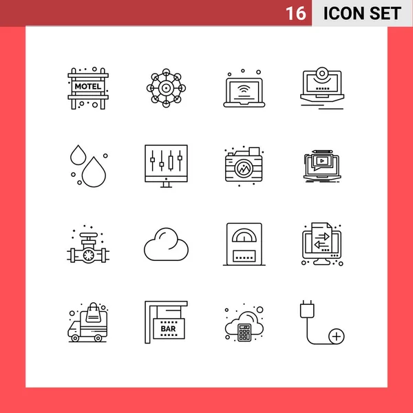 概要水 モニター インターネット コンピュータ カム編集可能なベクトルデザイン要素の16の普遍的なシンボルのパック — ストックベクタ