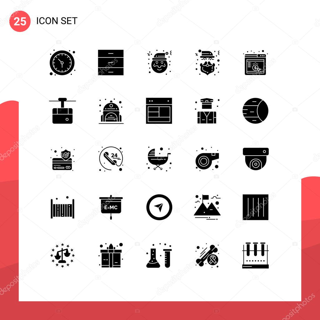 Set of 25 Modern UI Icons Symbols Signs for browser, cpc, christmas, cap, claus Editable Vector Design Elements