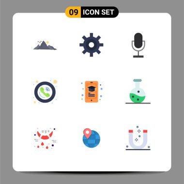 İşaretler, telefon, kullanıcı, çerçeve, mikrofon Düzenlenebilir Vektör Tasarım Elemanları için Izgara üzerinde 9 Vektör Düz Renkleri kümesi