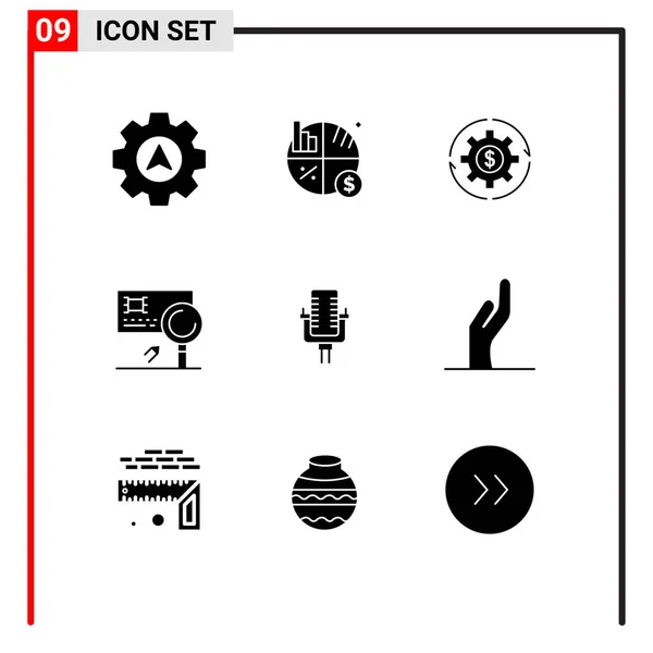 Set Von Kommerziellen Solid Glyphen Für Detektion Bankwesen Kapital Analyse — Stockvektor