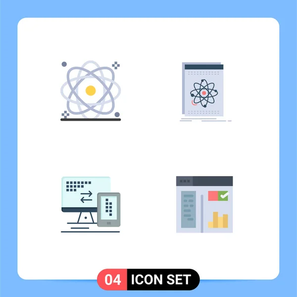 Modern Set Flat Icons Pictograph Atom Science Nuclear Application Monitor — Stock Vector