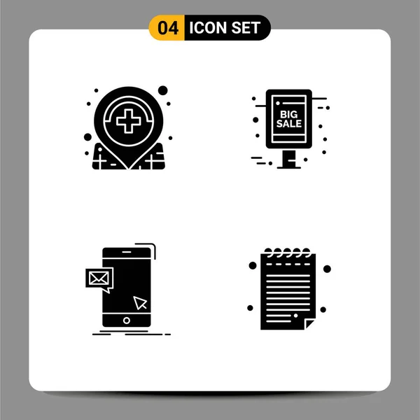 Mobile Interface Solid Glyph Set Pictograms Care Dialog Medical Sale — Stock Vector
