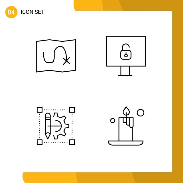 Modern Set Filledline Flat Colors Symbols Map Printer Computer Pencil — Stock Vector