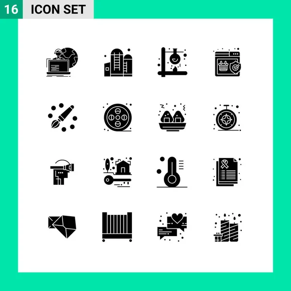 Mobile Interface Solid Gyph Set Pictograms Shopping Shield Silo Quality — Vector de stock