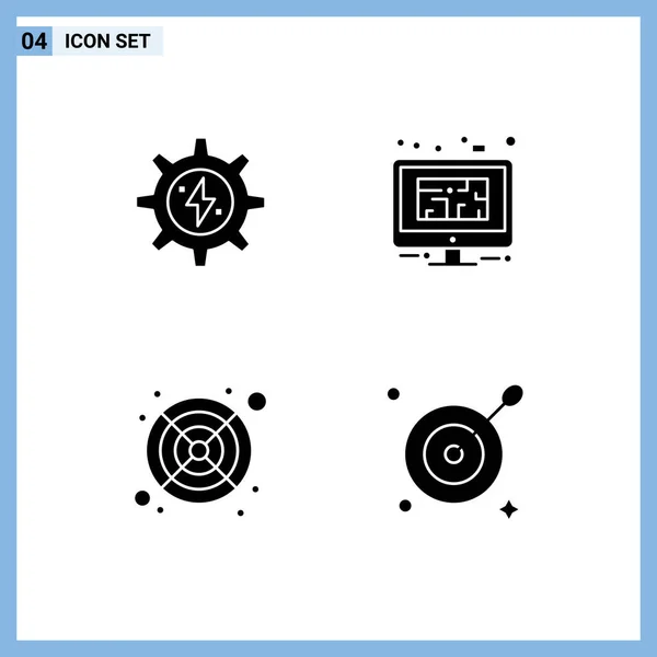 Group Solid Glyphs Signs Symbols Gear Computer Power Design Fan — Stock Vector