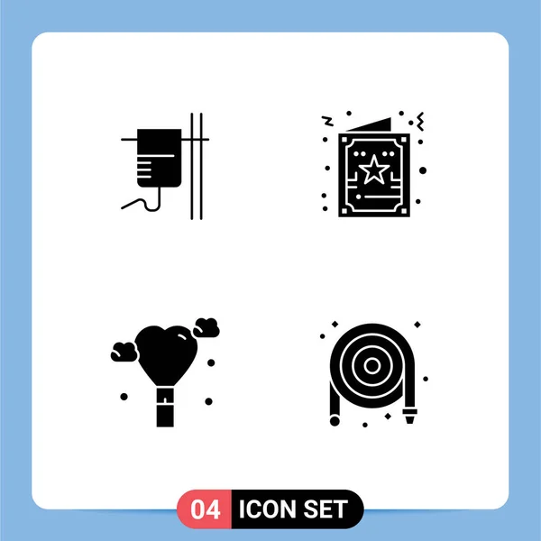 Universal Solid Glyphs Set Web Mobile Applications Healthcare Love Transfusion — Stock Vector