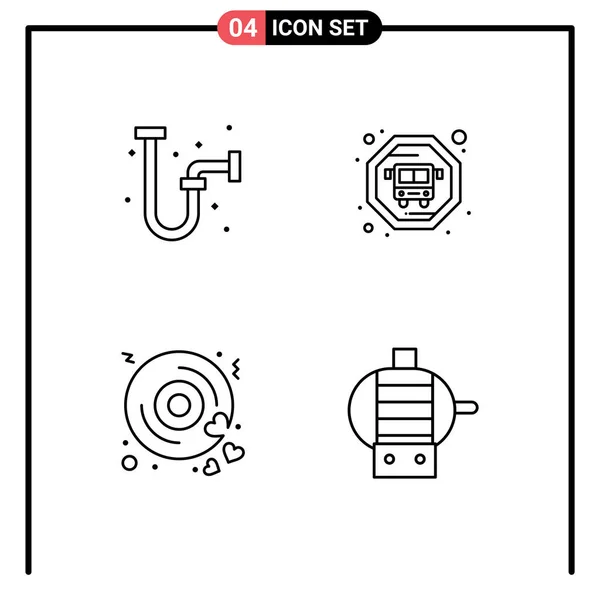 Mobile Interface Line Set Pictograms Construction Wedding Pipe Disk Engine — Vector de stock