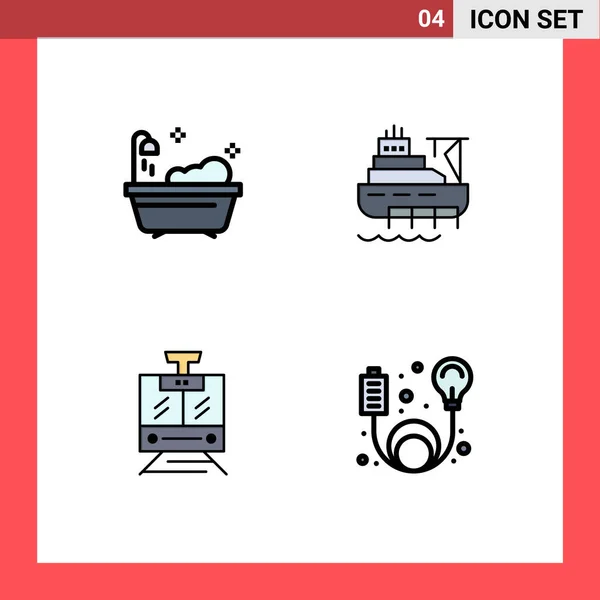 Mobile Interface Filledline Flat Color Set Pictograms Bathroom Service Ship — Stock Vector