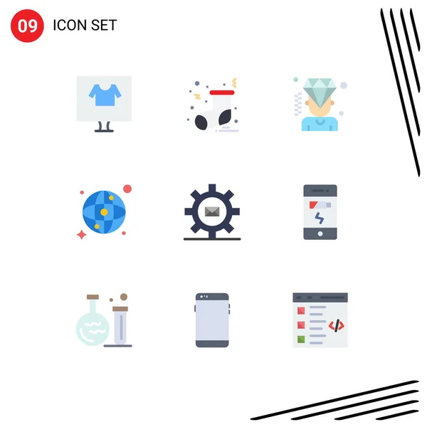 Pictogram Set Egyszerű Lapos Színek Mail Beállítás Üzlet Hálózat Világ — Stock Vector