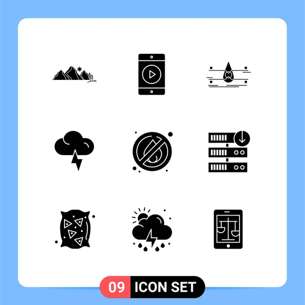 Solid Glyph Pack Universal Symbols Weather Water Lightning Smart City — Stock Vector