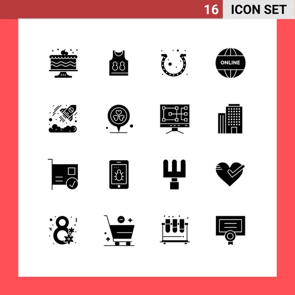 Set Modern Ikonok Szimbólumok Jelek Üzleti Website Nap Online Szerencse — Stock Vector