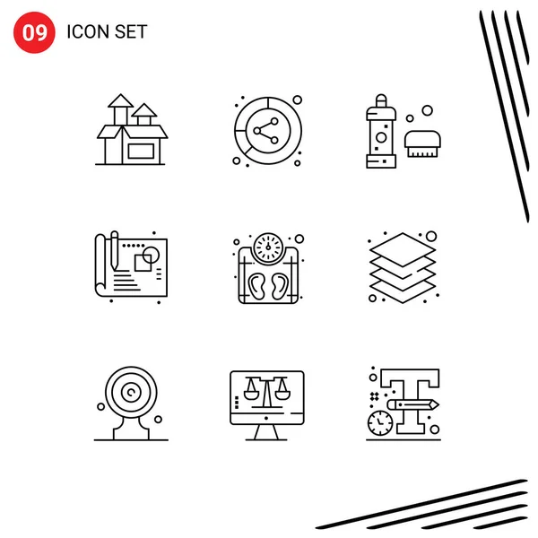 Set Vector Outlines Grid Machine Process Share Creative Detergent Editable — Archivo Imágenes Vectoriales