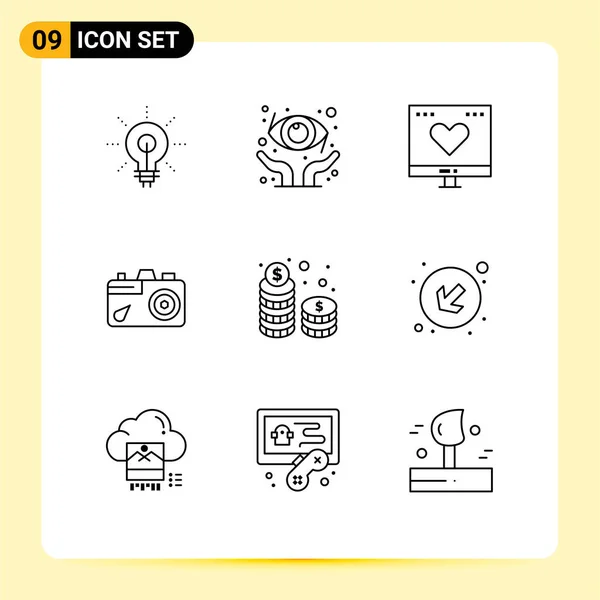 Stock Vector Icon Pack Mit Zeilenzeichen Und Symbolen Für Münzen — Stockvektor