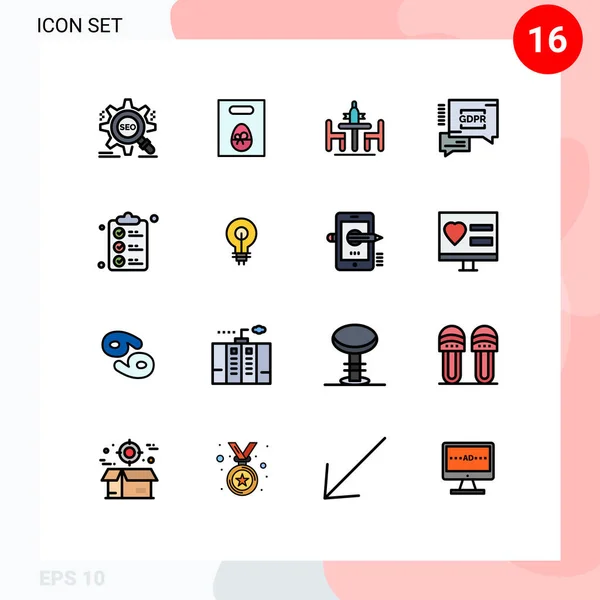 Mobile Interface Flat Color Filled Line Set Pictograms Check List — Archivo Imágenes Vectoriales