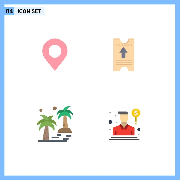 Set Vector Flat Icons Grid Location Tree Ticket Arrow Arecaceae — Vector de stock