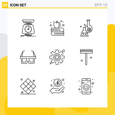 9 Yaratıcı Simge Modern İşaretler ve dişli, gözlük, beher, gözlük, bilimsel Düzenlenebilir Vektör Tasarım Elementleri