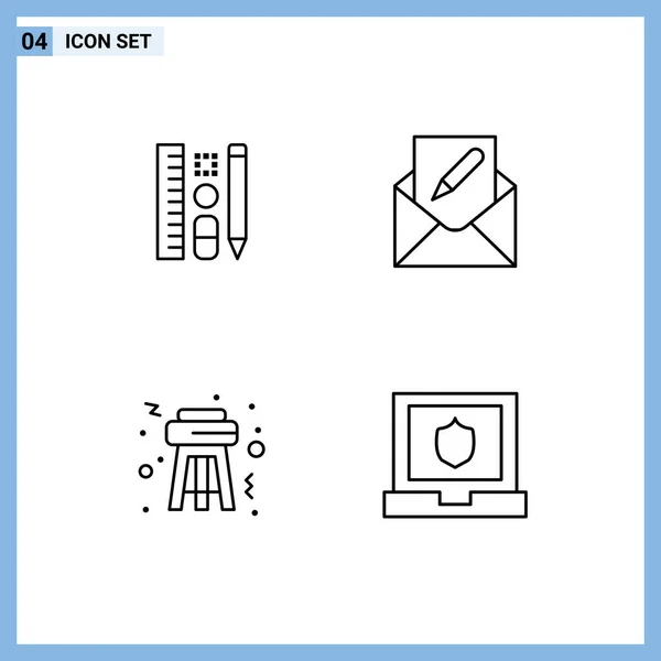 Icônes Créatives Signes Modernes Symboles Stylo Tabouret Éducation Mail Fête — Image vectorielle