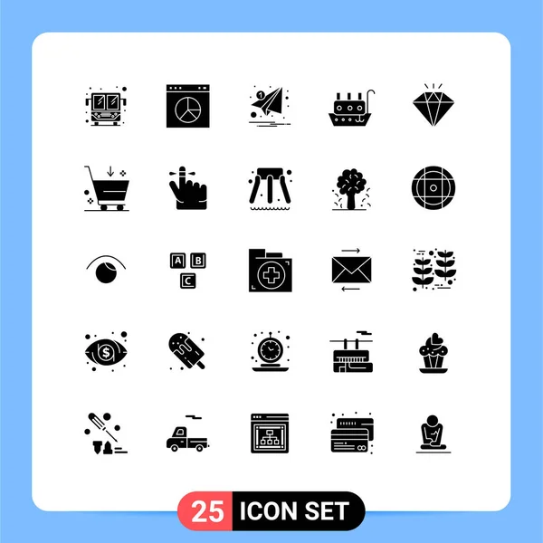 Vector Stock Icon Pack Líneas Señales Símbolos Para Joya Buque — Vector de stock