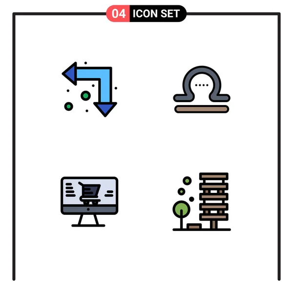 4つのモダンなUiアイコンのセット矢印 オンライン ダウン 黄道帯 農業編集可能なベクトルデザイン要素のための記号 — ストックベクタ