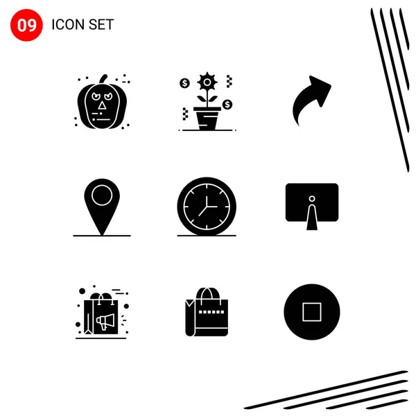 Interface Utilisateur Glyphe Solide Pack Signes Symboles Modernes Mur Horloge — Image vectorielle