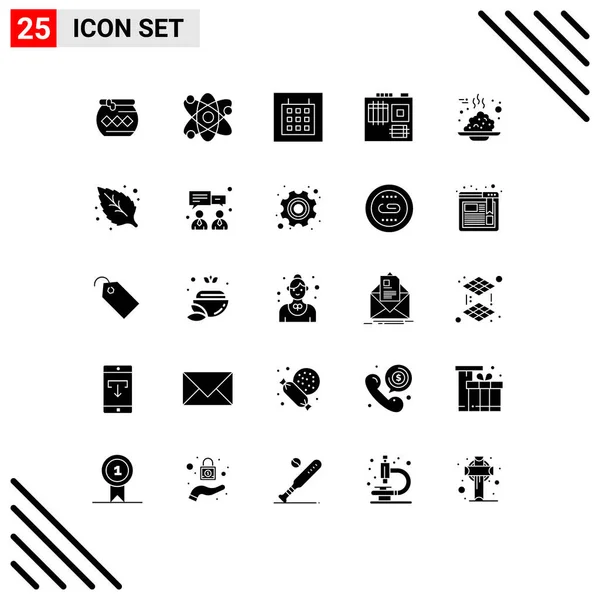 Modern Set Solid Glyphs Pictograph Food Breakfast Atomic Motherboard Computer — Vector de stock