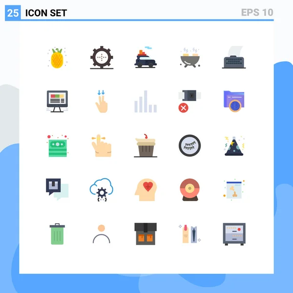 25個のモダンなUiアイコンのセットテキスト 映画スクリプト 趣味のための記号 バーベキュー編集可能なベクトルデザイン要素のための記号 — ストックベクタ