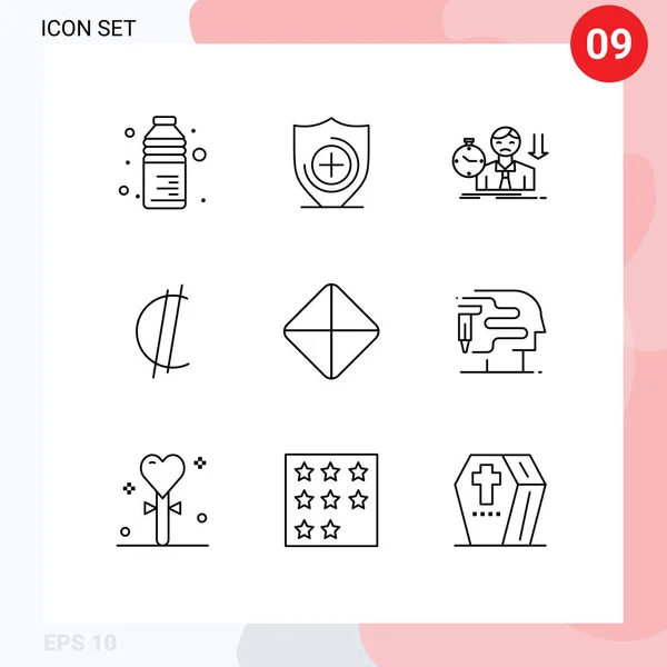 Pictogram Set Simple Outlines Tablet Rican Fail Currency Colon Editable — Stock Vector