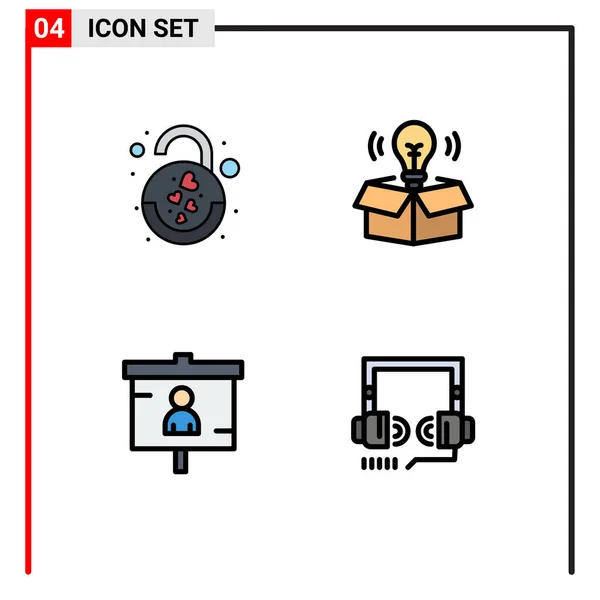 Modern Set Filledline Flat Colors Pictograph Heart Finance Heart Idea — Archivo Imágenes Vectoriales