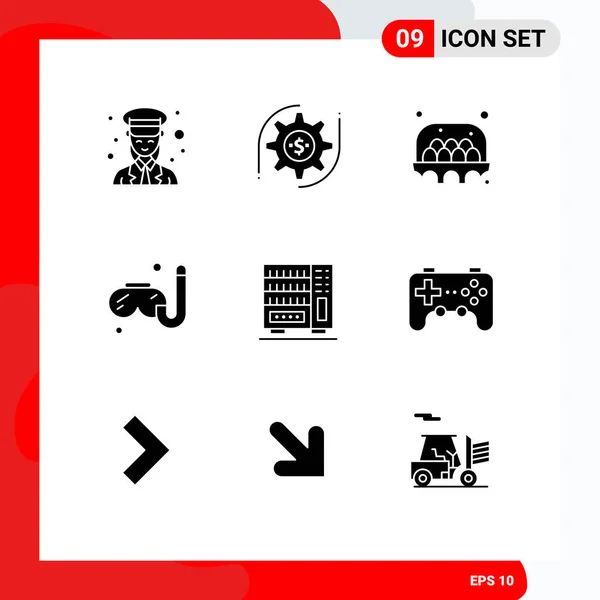 Set Commercial Solid Glyphs Pack Interior Hobby Money Hobbies Food — Stock Vector