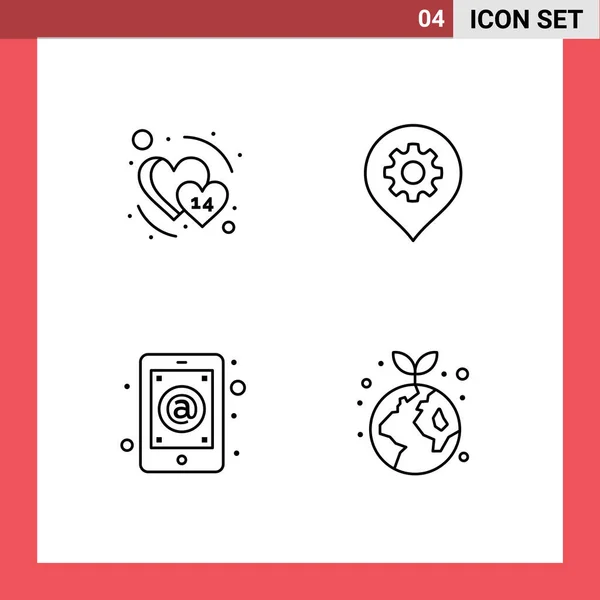 一组4个现代Ui图标 用于心脏 电子邮件 邮件可编辑向量设计元素的符号 — 图库矢量图片