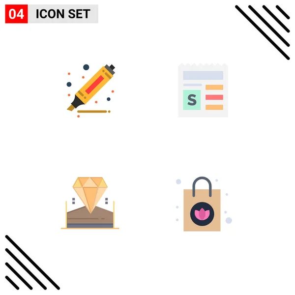 Set Vector Flat Icons Grid Drawing Jewel Basic Bank Handbag — Stock Vector