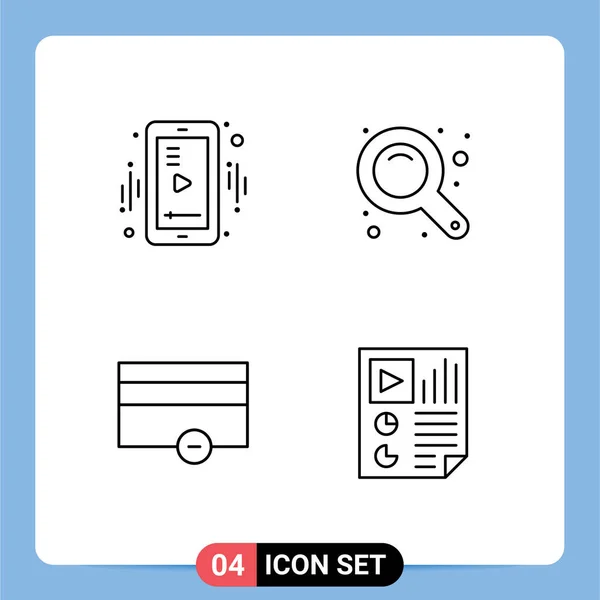 4つの創造的なFilledlineフラットメディア ビデオ ズームインターフェイスの色のパック マイナス編集可能なベクトルデザイン要素 — ストックベクタ